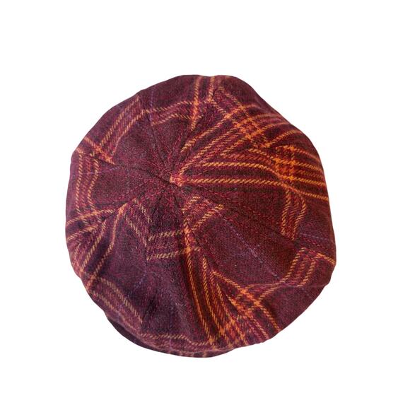 Billabong Newsboy Hat Wool Polyester One Size Adult Maroon Plaid Tartan Crimson - Picture 4 of 7